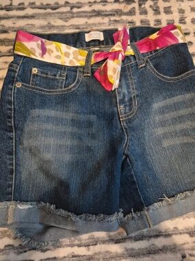 Denim Girls Childrens place Shorts with Pink Floral Scarf Belt